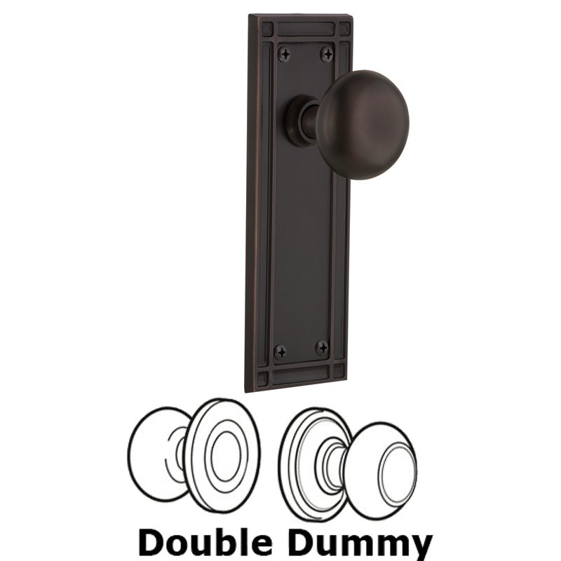 Nostalgic Warehouse Double Dummy Set - Mission Plate with New York Door Knobs in Timeless Bronze