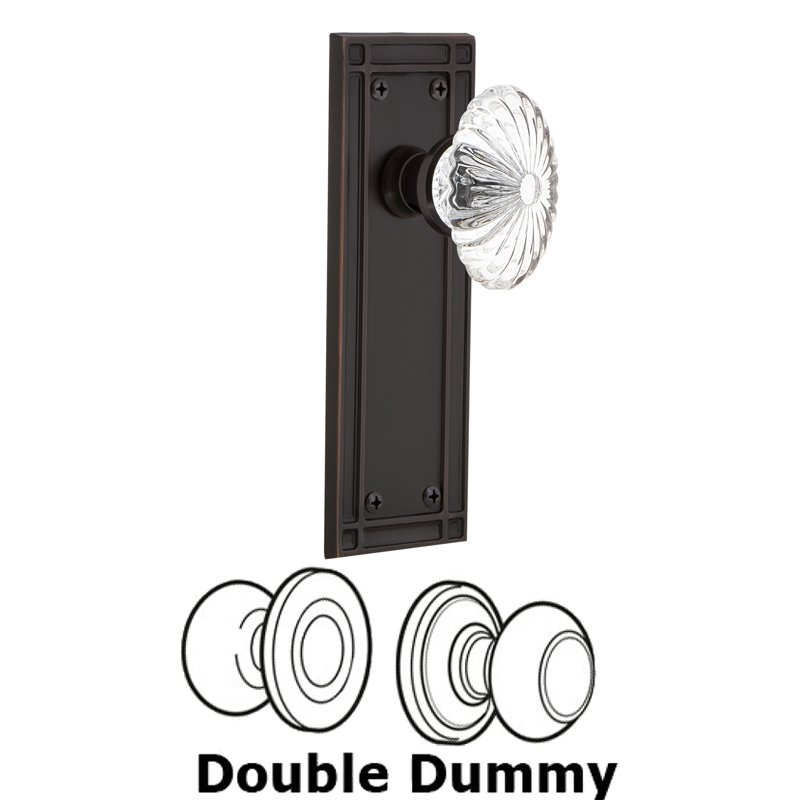 Nostalgic Warehouse Double Dummy Set - Mission Plate with Oval Fluted Crystal Glass Door Knob in Timeless Bronze