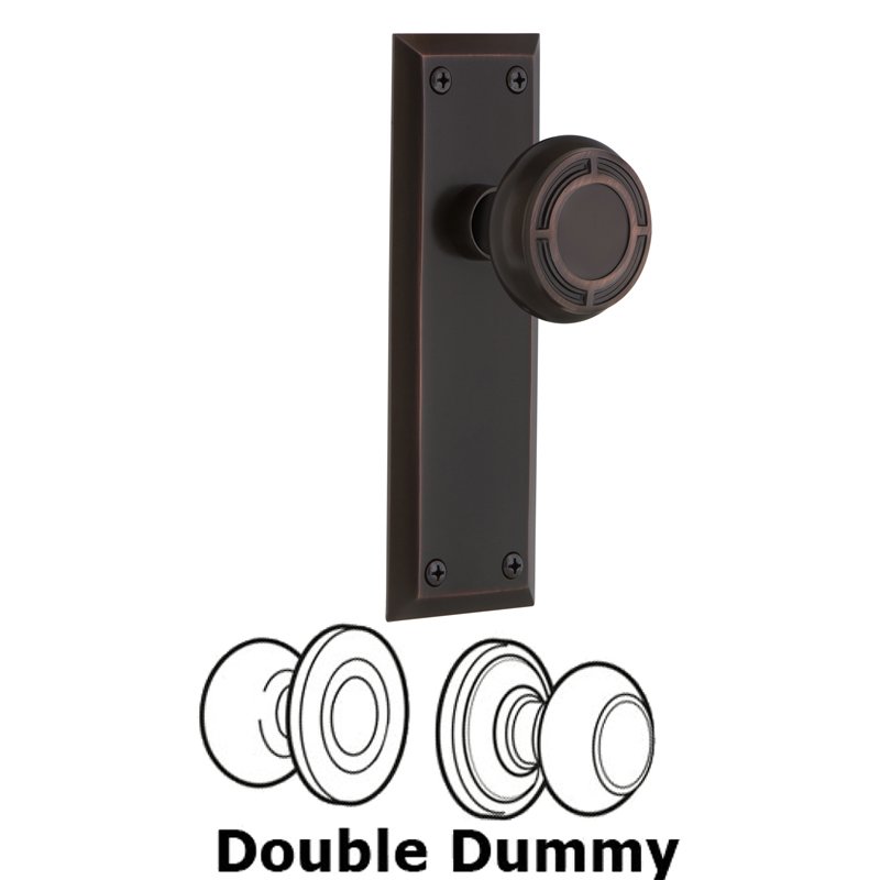 Nostalgic Warehouse Double Dummy Set - New York Plate with Mission Door Knob in Timeless Bronze