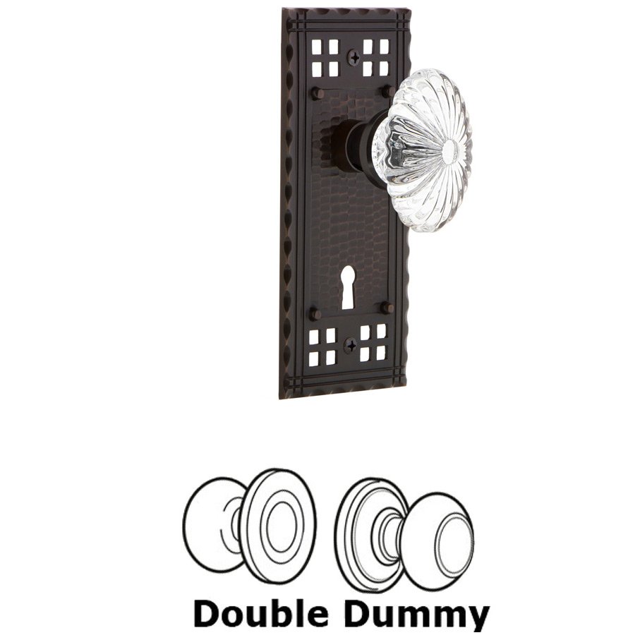 Nostalgic Warehouse Double Dummy Set with Keyhole - Craftsman Plate with Oval Fluted Crystal Glass Door Knob in Timeless Bronze