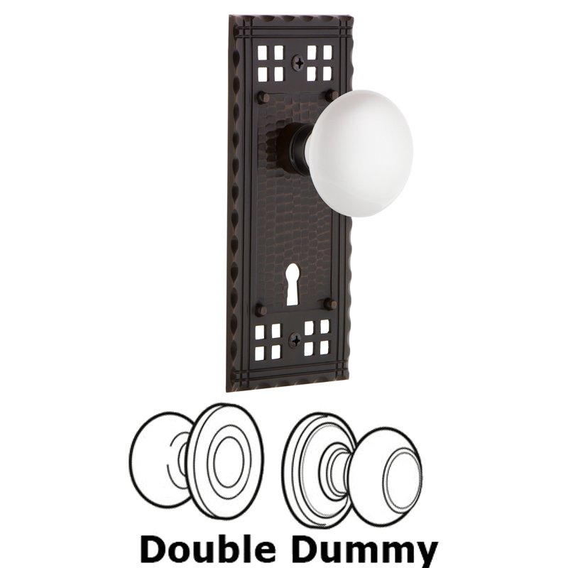 Nostalgic Warehouse Double Dummy Set with Keyhole - Craftsman Plate with White Porcelain Door Knob in Timeless Bronze