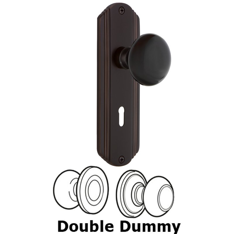 Nostalgic Warehouse Double Dummy Set with Keyhole - Deco Plate with Black Porcelain Door Knob in Timeless Bronze