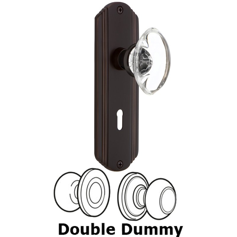 Nostalgic Warehouse Double Dummy Set with Keyhole - Deco Plate with Oval Clear Crystal Glass Door Knob in Timeless Bronze