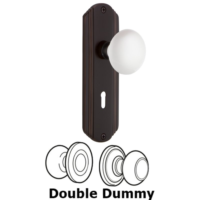 Nostalgic Warehouse Double Dummy Set with Keyhole - Deco Plate with White Porcelain Door Knob in Timeless Bronze