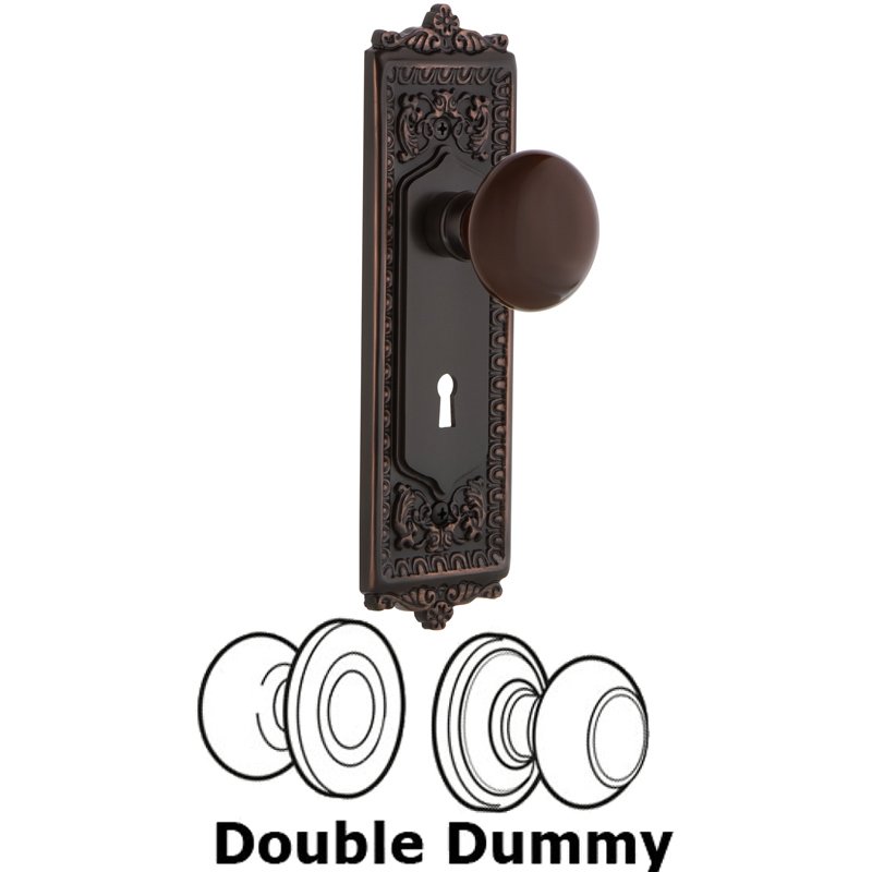 Nostalgic Warehouse Double Dummy Set with Keyhole - Egg & Dart Plate with Brown Porcelain Door Knob in Timeless Bronze