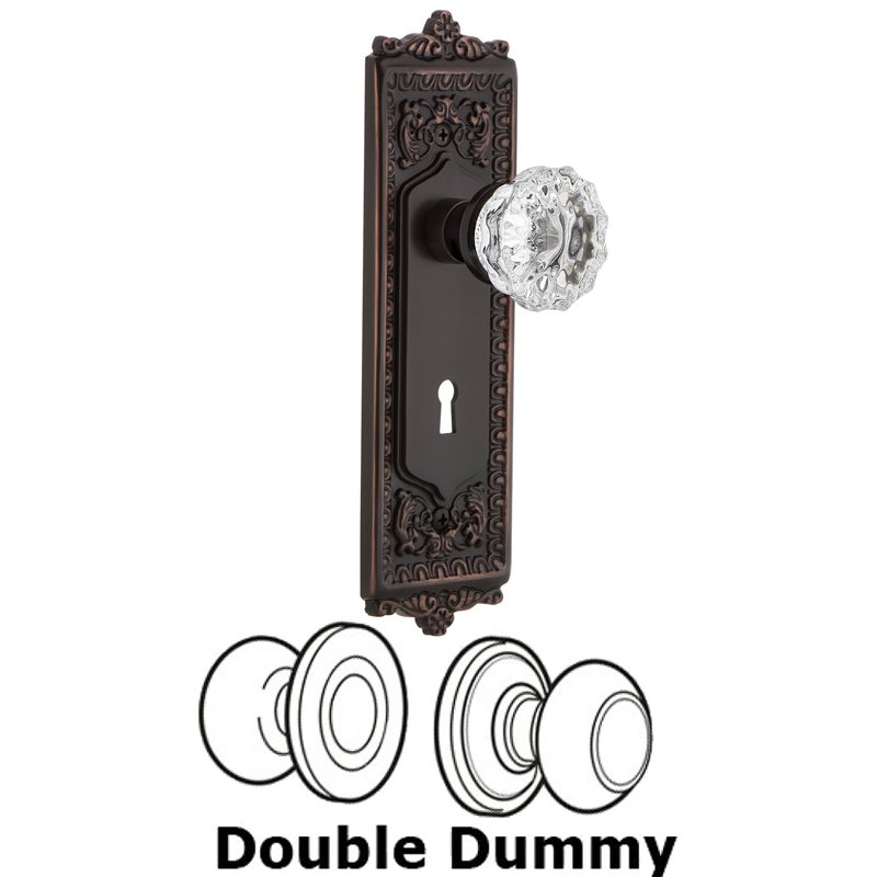 Nostalgic Warehouse Double Dummy Set with Keyhole - Egg & Dart Plate with Crystal Glass Door Knob in Timeless Bronze