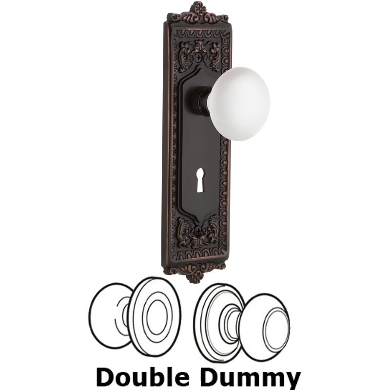 Nostalgic Warehouse Double Dummy Set with Keyhole - Egg & Dart Plate with White Porcelain Door Knob in Timeless Bronze