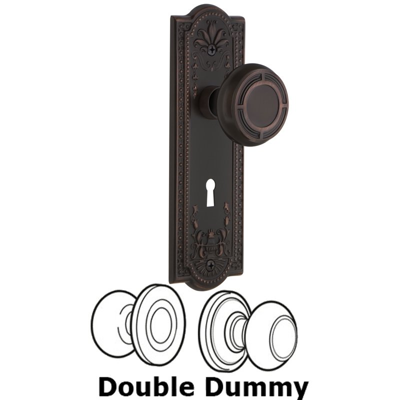 Nostalgic Warehouse Double Dummy Set with Keyhole - Meadows Plate with Mission Door Knob in Timeless Bronze