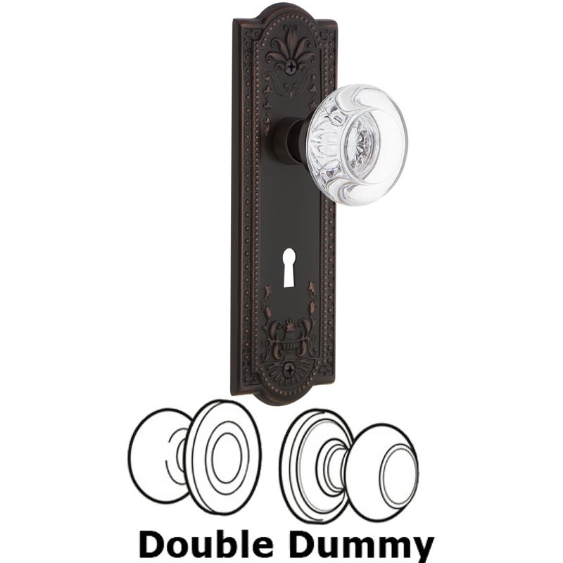Nostalgic Warehouse Double Dummy Set with Keyhole - Meadows Plate with Round Clear Crystal Glass Door Knob in Timeless Bronze