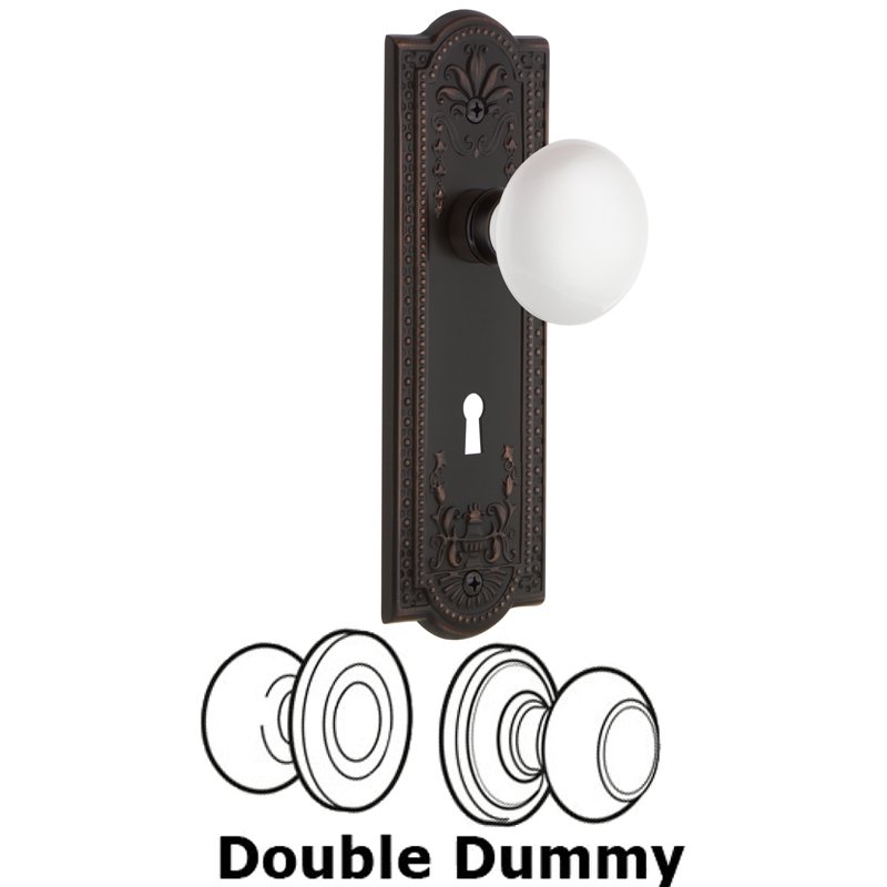 Nostalgic Warehouse Double Dummy Set with Keyhole - Meadows Plate with White Porcelain Door Knob in Timeless Bronze