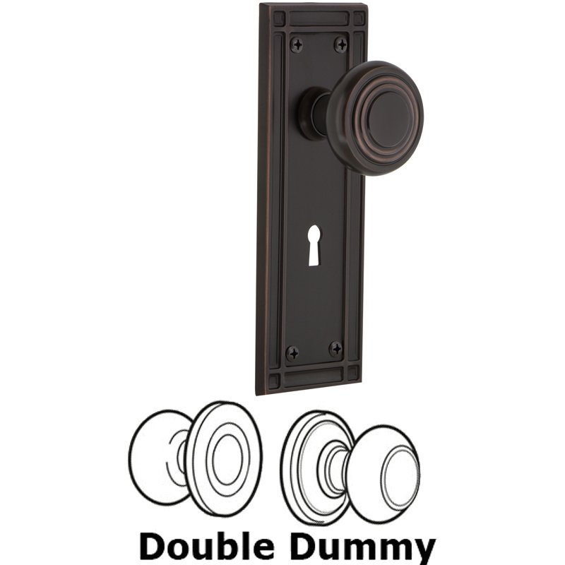 Nostalgic Warehouse Double Dummy Set with Keyhole - Mission Plate with Deco Door Knob in Timeless Bronze
