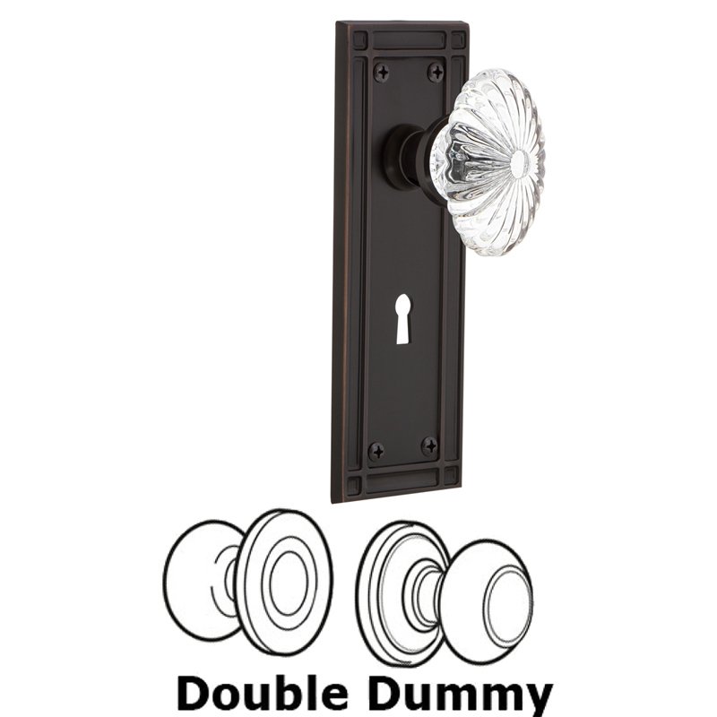 Nostalgic Warehouse Double Dummy Set with Keyhole - Mission Plate with Oval Fluted Crystal Glass Door Knob in Timeless Bronze
