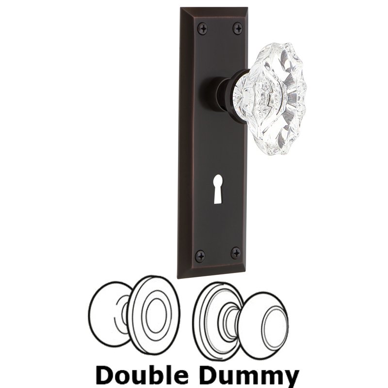 Nostalgic Warehouse Double Dummy Set with Keyhole - New York Plate with Chateau Door Knob in Timeless Bronze