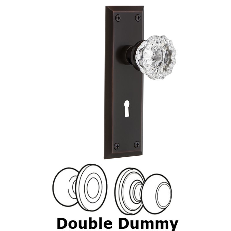 Nostalgic Warehouse Double Dummy Set with Keyhole - New York Plate with Crystal Glass Door Knob in Timeless Bronze