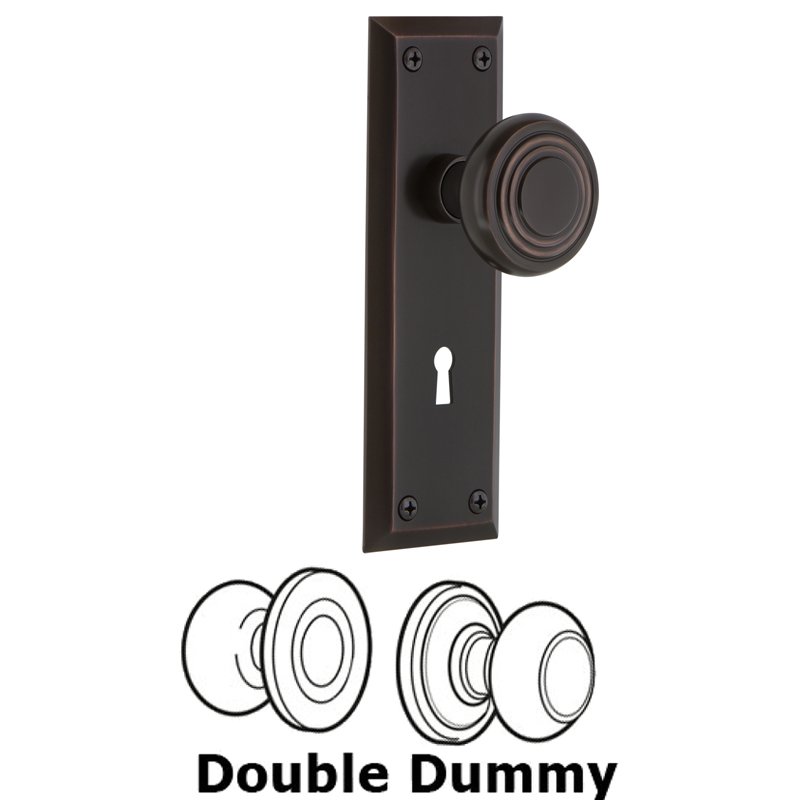 Nostalgic Warehouse Double Dummy Set with Keyhole - New York Plate with Deco Door Knob in Timeless Bronze