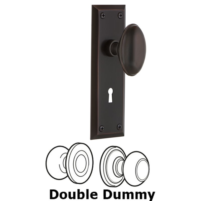 Nostalgic Warehouse Double Dummy Set with Keyhole - New York Plate with Homestead Door Knob in Timeless Bronze