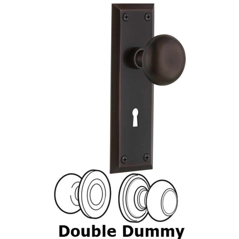 Nostalgic Warehouse Double Dummy Set with Keyhole - New York Plate with New York Door Knobs in Timeless Bronze