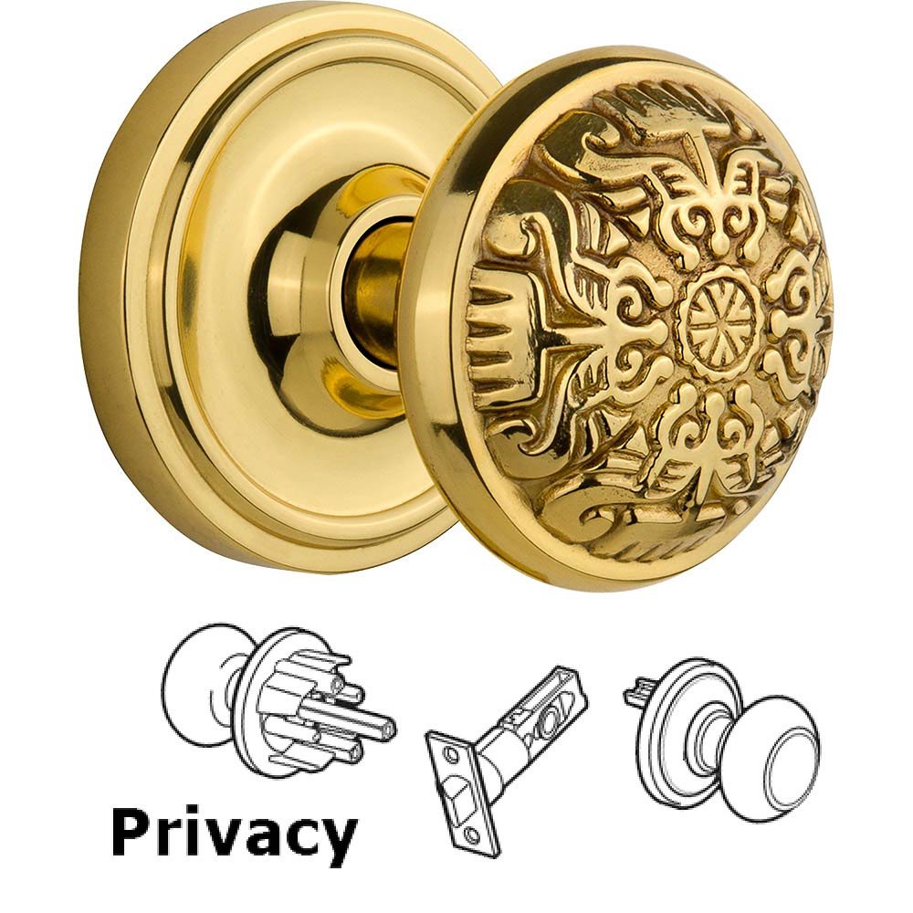 Nostalgic Warehouse Privacy Knob - Classic Rose with Eastlake Door Knob in Polished Brass