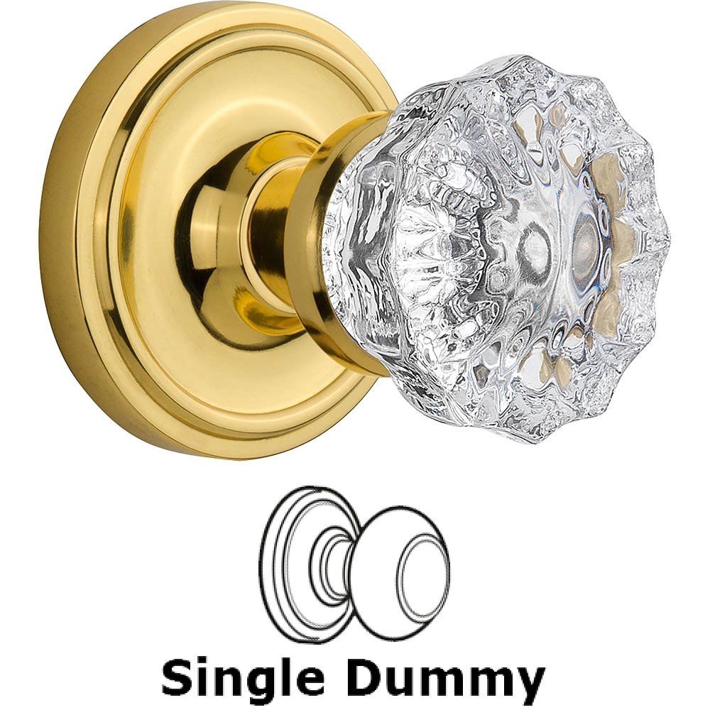 Nostalgic Warehouse Single Dummy Classic Rose with Crystal Door Knob in Polished Brass