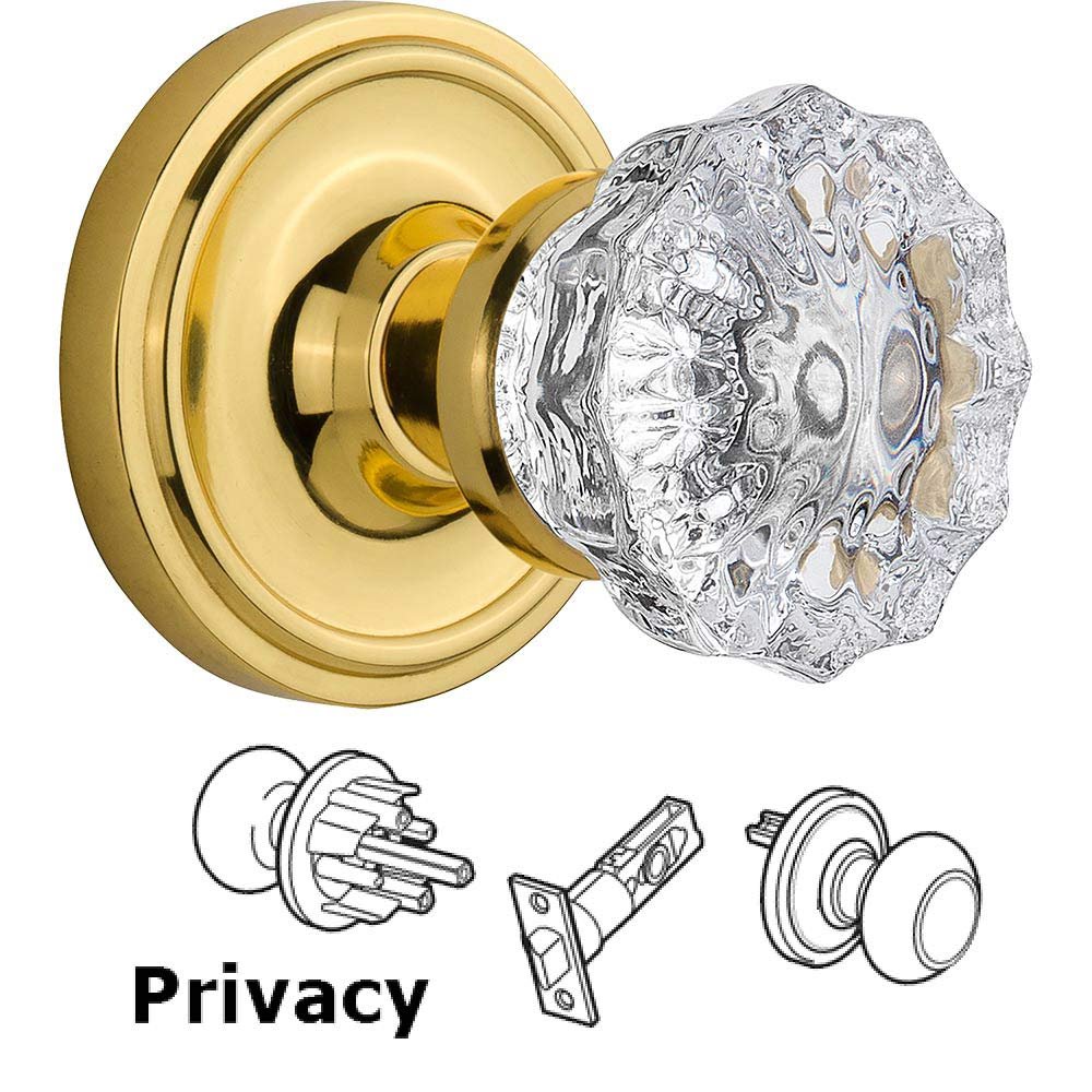 Nostalgic Warehouse Privacy Knob - Classic Rose with Crystal Door Knob in Polished Brass