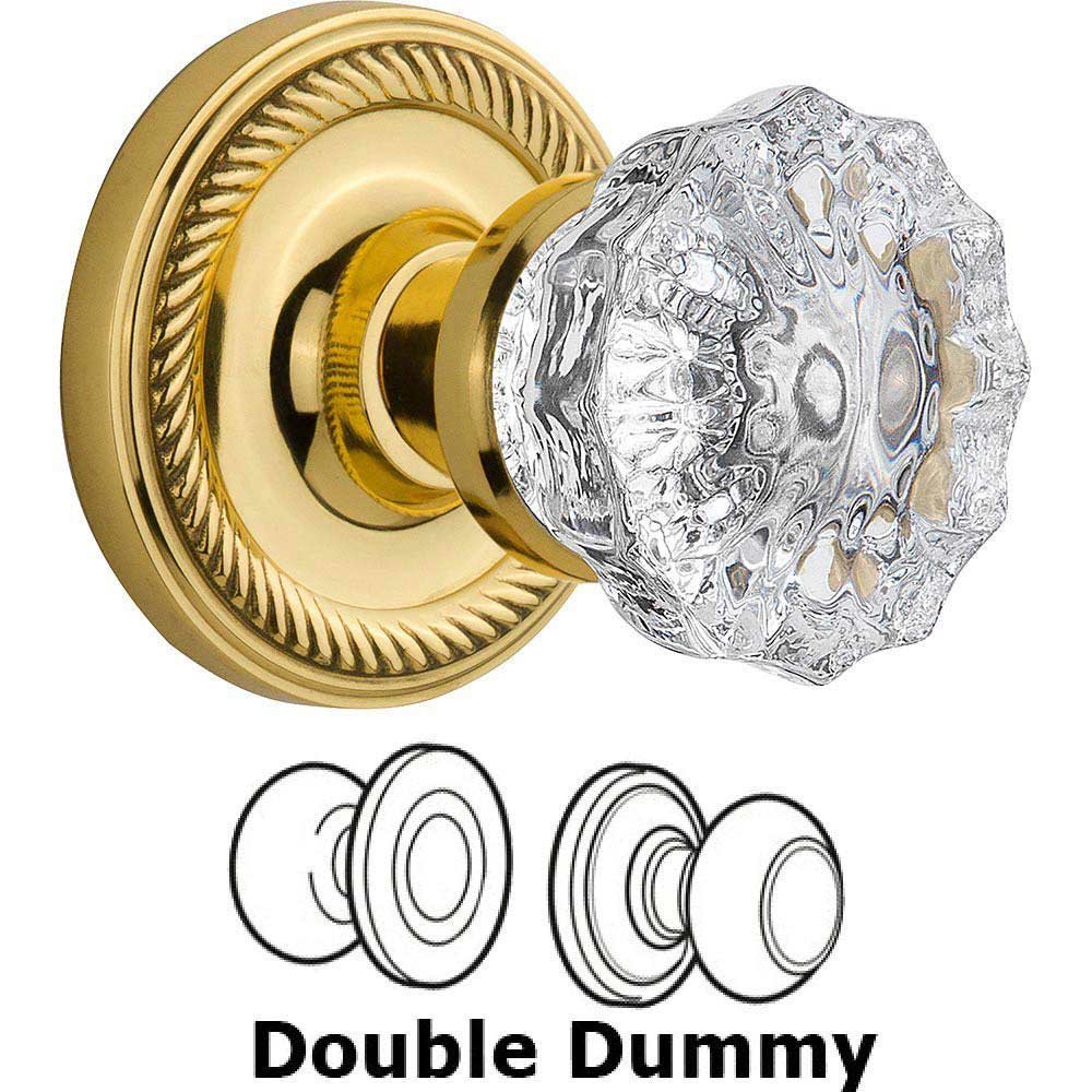 Nostalgic Warehouse Double Dummy Knob - Rope Rosette with Crystal Door Knob in Polished Brass