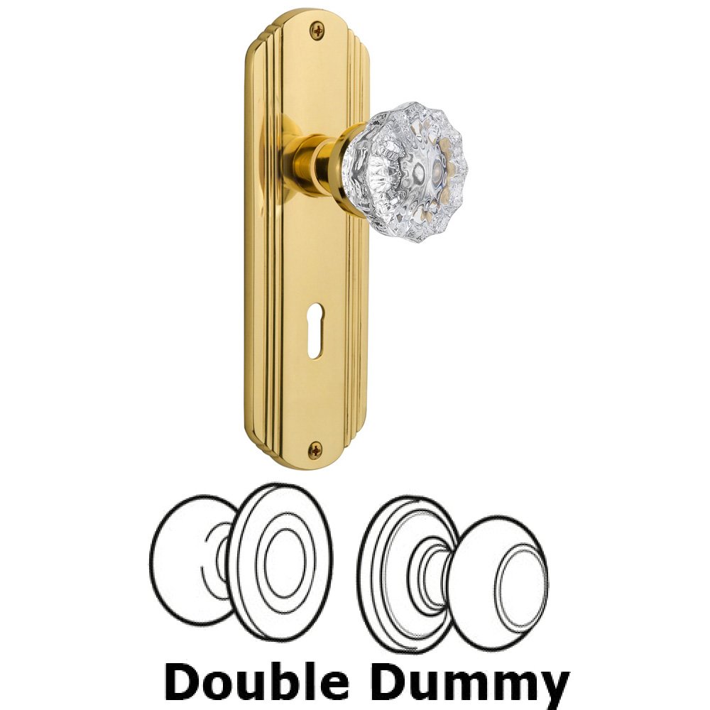 Nostalgic Warehouse Double Dummy Set With Keyhole - Deco Plate with Crystal Knob in Polished Brass