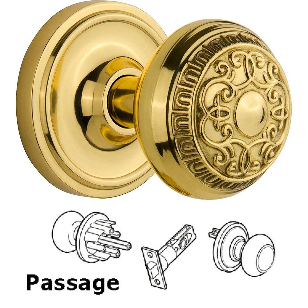 Nostalgic Warehouse Passage Knob - Classic Rosette with Egg & Dart Door Knob in Polished Brass