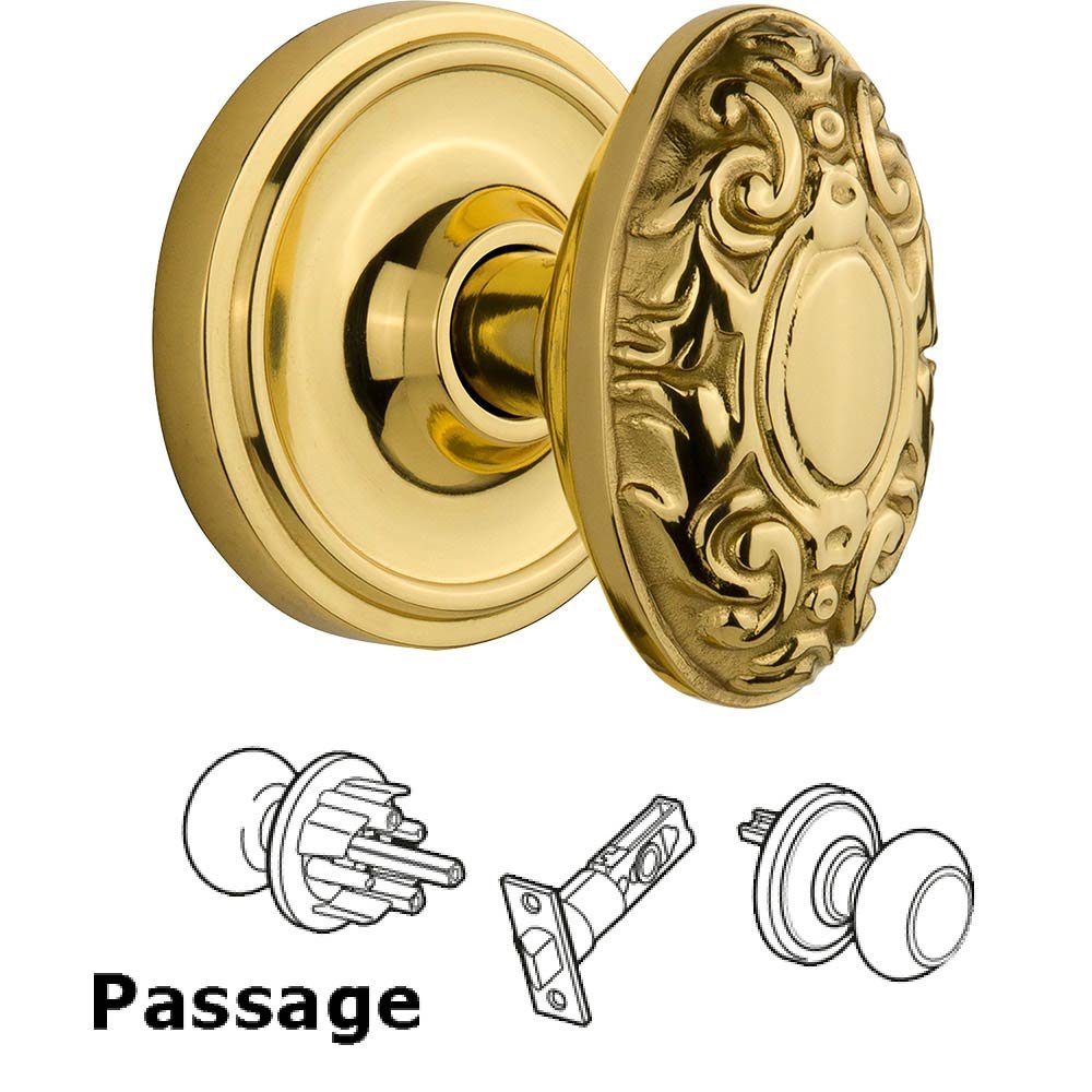 Nostalgic Warehouse Passage Knob - Classic Rosette with Victorian Door Knob in Polished Brass