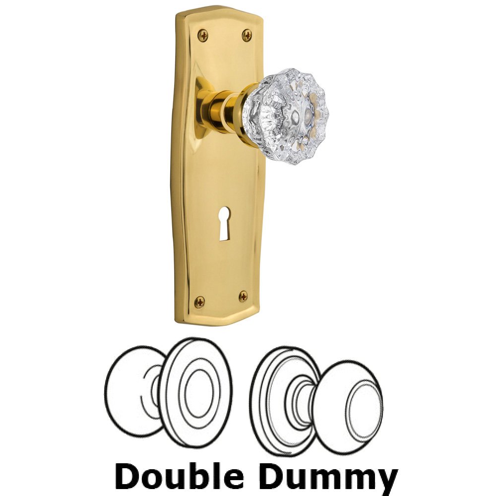 Nostalgic Warehouse Double Dummy Set With Keyhole - Prairie Plate with Crystal Knob in Polished Brass
