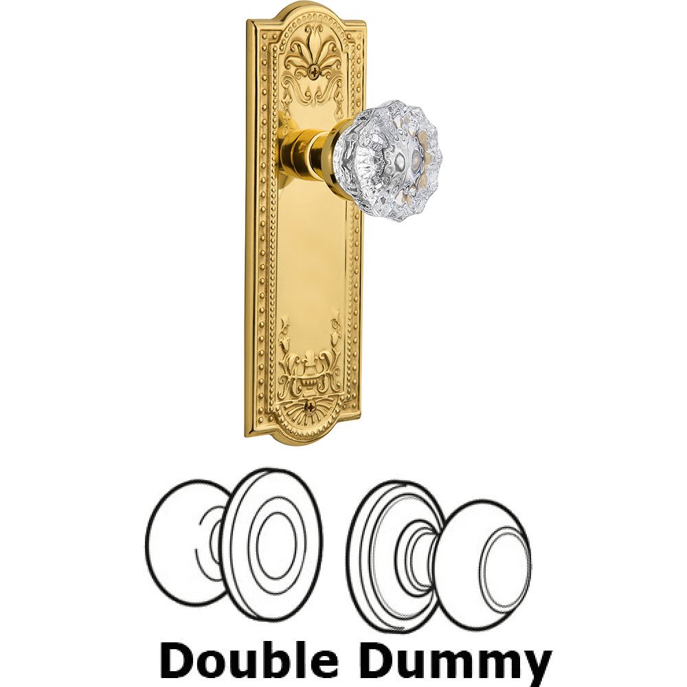 Nostalgic Warehouse Double Dummy Knob - Meadows Plate with Crystal Door Knob in Polished Brass