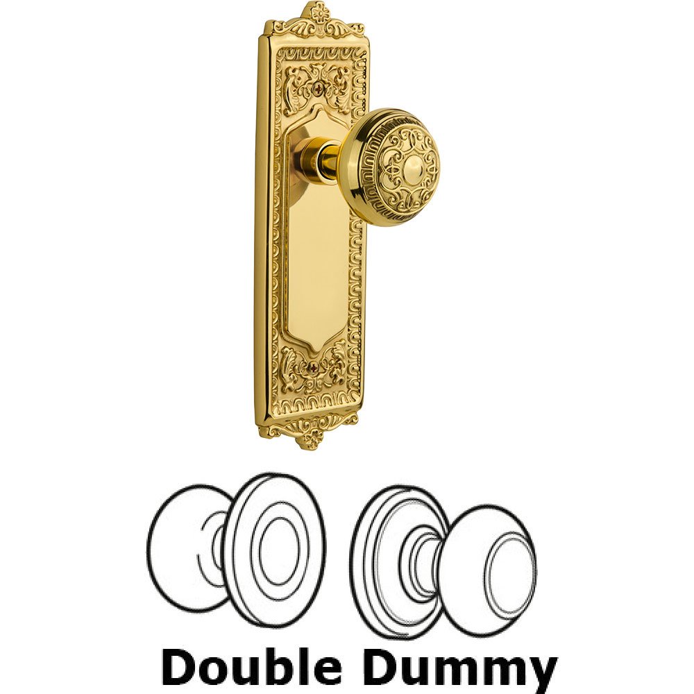Nostalgic Warehouse Double Dummy Knob - Egg & Dart Plate with Egg & Dart Door Knob in Polished Brass