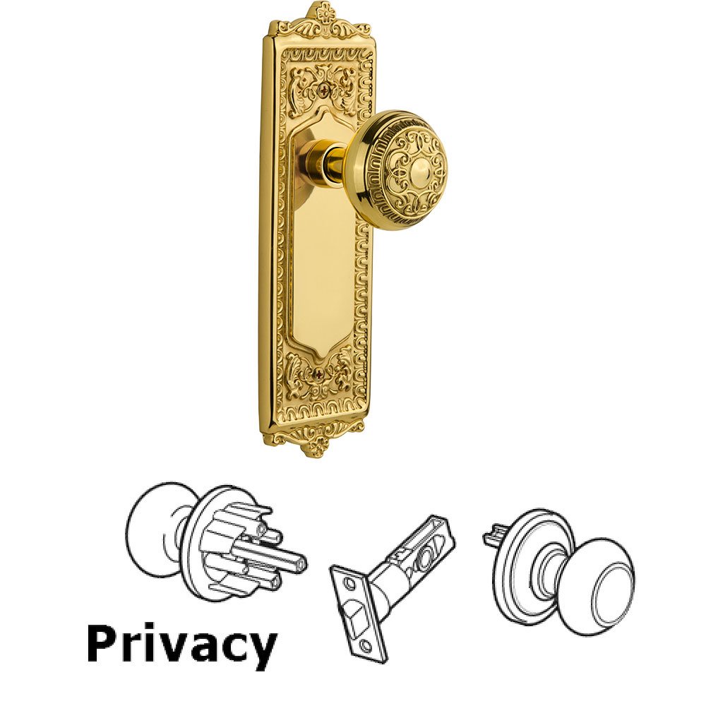 Nostalgic Warehouse Privacy Knob - Egg & Dart Plate with Egg & Dart Door Knob in Polished Brass