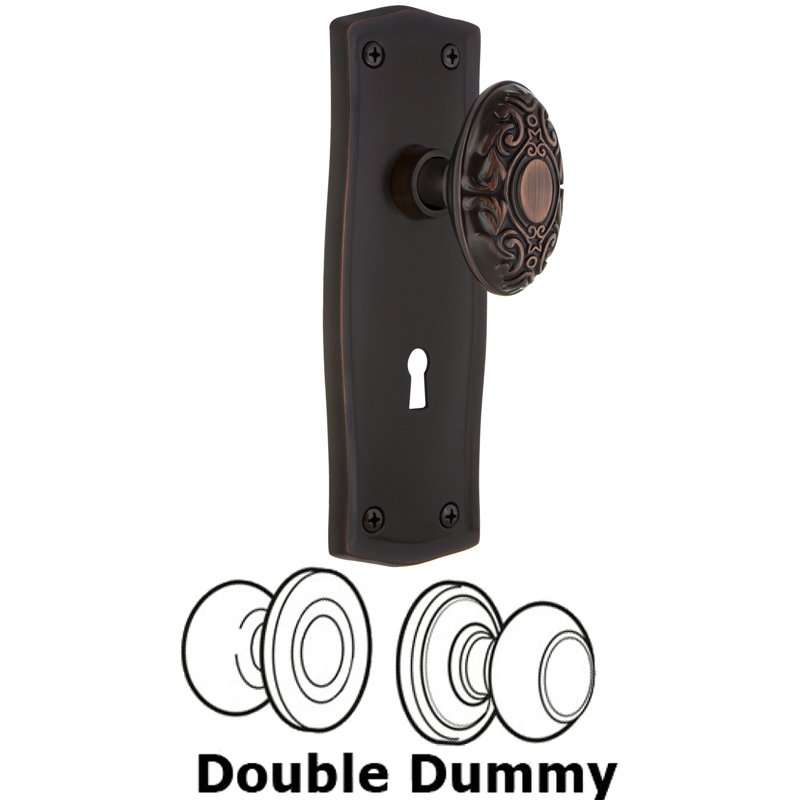 Nostalgic Warehouse Double Dummy Set with Keyhole - Prairie Plate with Victorian Door Knob in Timeless Bronze