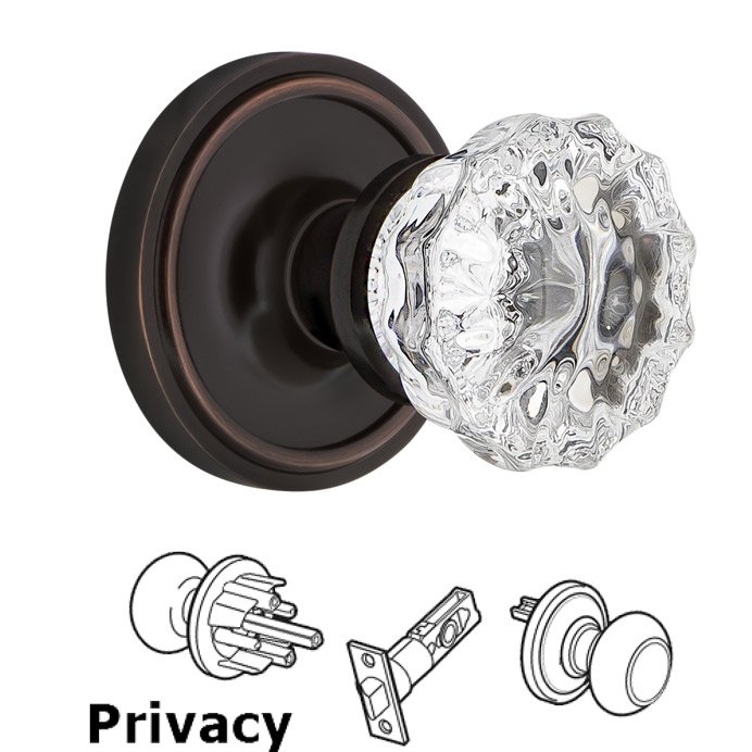 Nostalgic Warehouse Complete Privacy Set - Classic Rosette with Crystal Glass Door Knob in Timeless Bronze