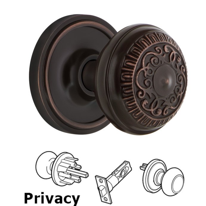 Nostalgic Warehouse Complete Privacy Set - Classic Rosette with Egg & Dart Door Knob in Timeless Bronze