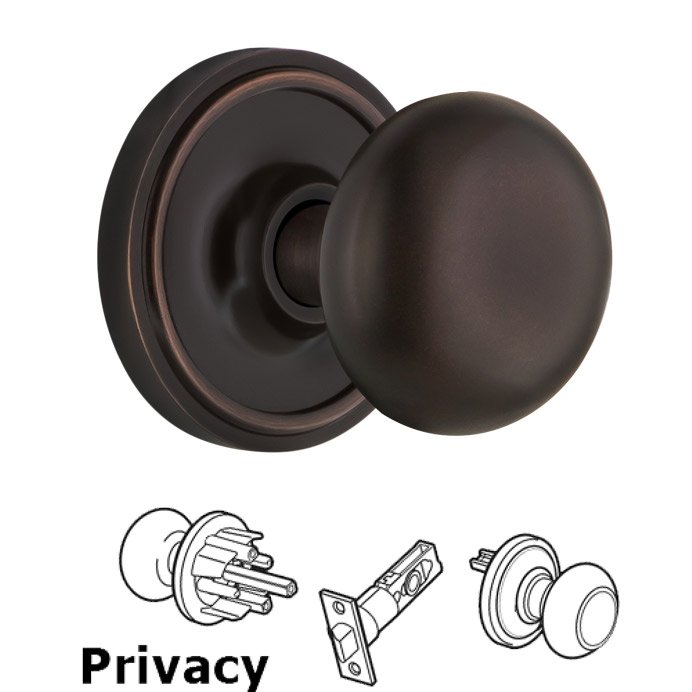 Nostalgic Warehouse Complete Privacy Set - Classic Rosette with New York Door Knobs in Timeless Bronze