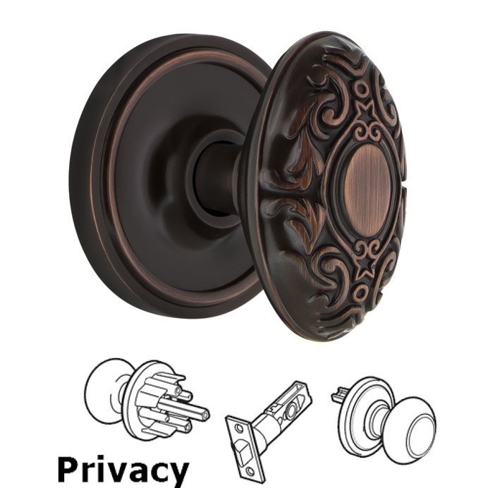 Nostalgic Warehouse Complete Privacy Set - Classic Rosette with Victorian Door Knob in Timeless Bronze