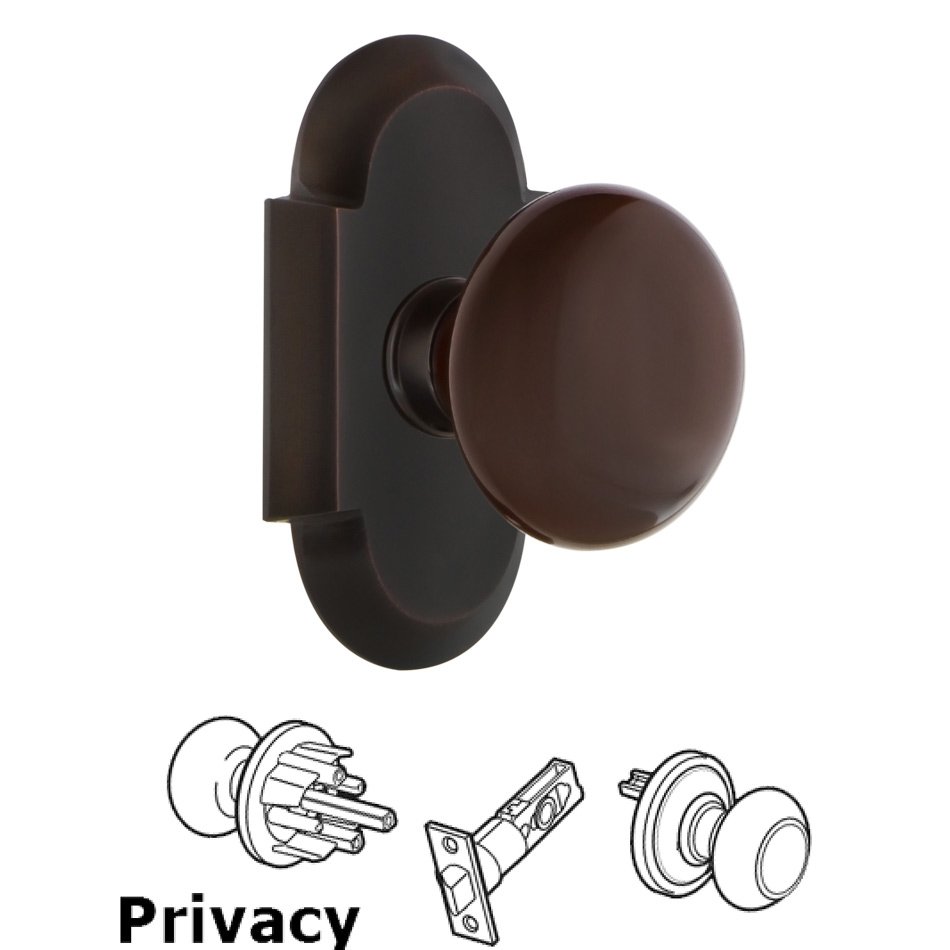 Nostalgic Warehouse Complete Privacy Set - Cottage Plate with Brown Porcelain Door Knob in Timeless Bronze