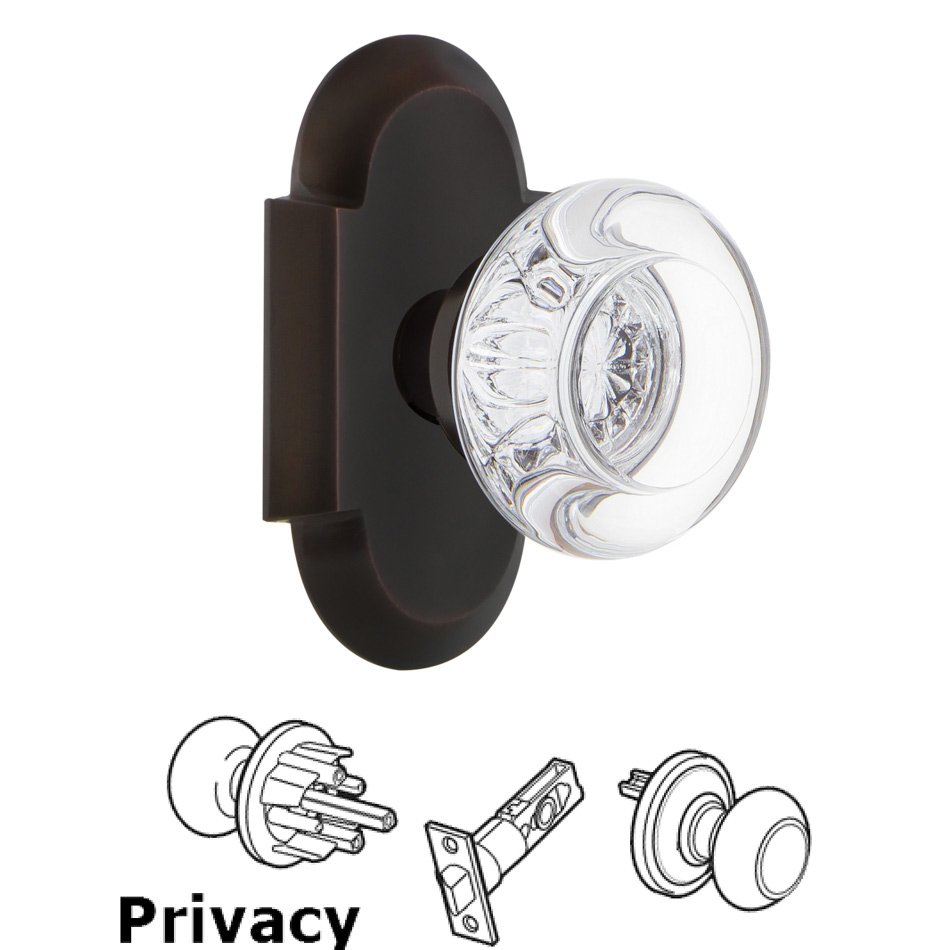 Nostalgic Warehouse Complete Privacy Set - Cottage Plate with Round Clear Crystal Glass Door Knob in Timeless Bronze