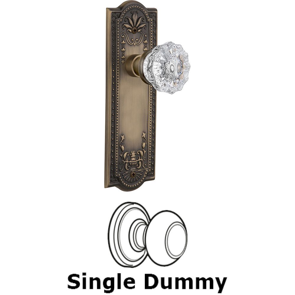 Nostalgic Warehouse Single Dummy Knob - Meadows Plate with Crystal Door Knob in Antique Brass