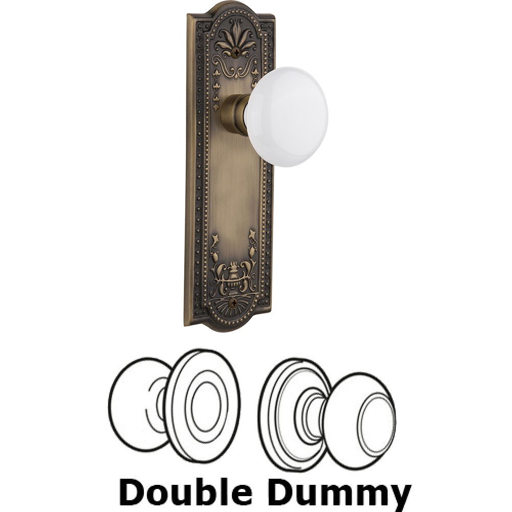 Nostalgic Warehouse Double Dummy Knob - Meadows Plate with White Porcelain Knob in Antique Brass