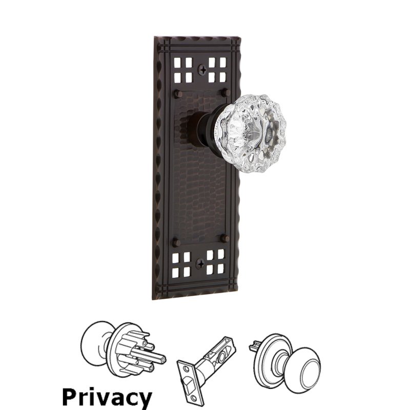 Nostalgic Warehouse Privacy Craftsman Plate with Crystal Glass Door Knob in Timeless Bronze