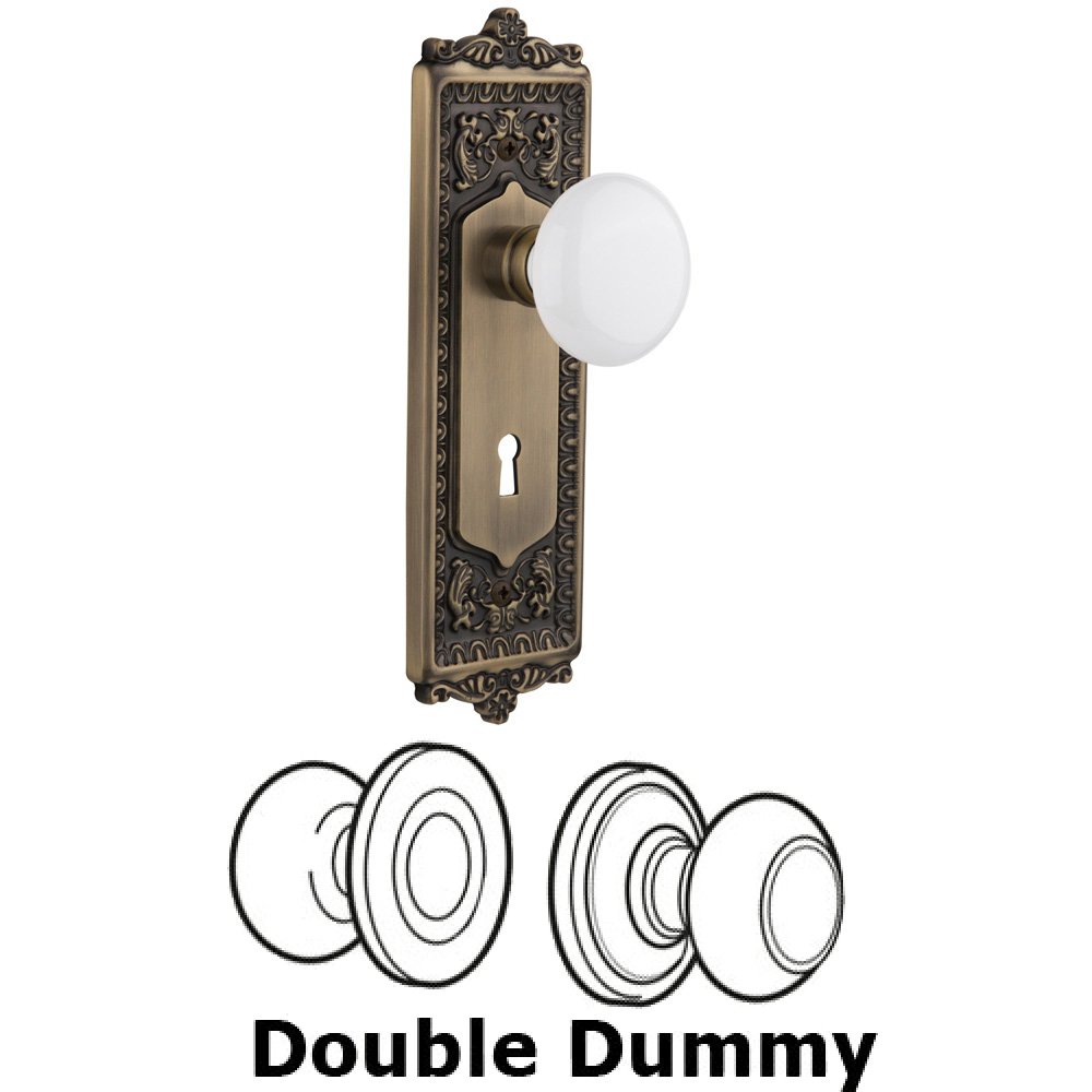 Nostalgic Warehouse Double Dummy Set With Keyhole - Egg & Dart Plate with White Porcelain Knob in Antique Brass