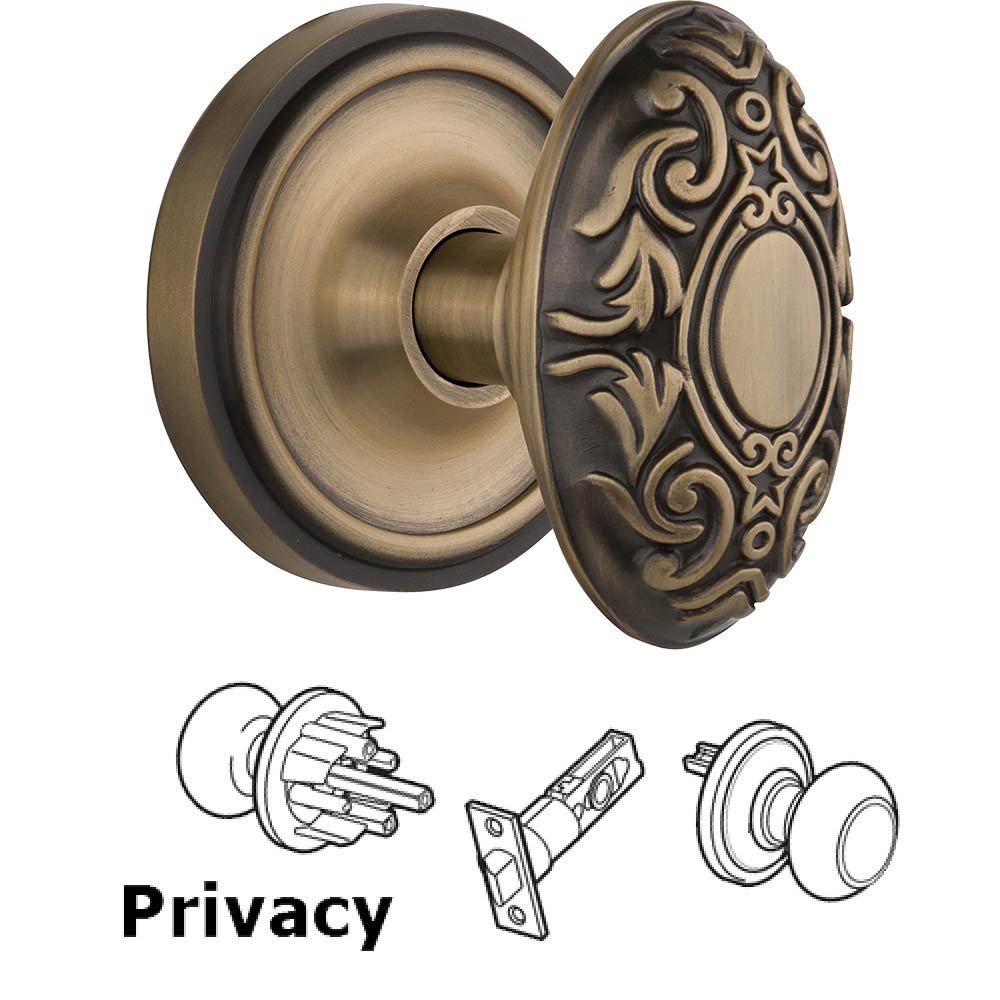 Nostalgic Warehouse Privacy Knob - Classic Rosette with Victorian Door Knob in Antique Brass