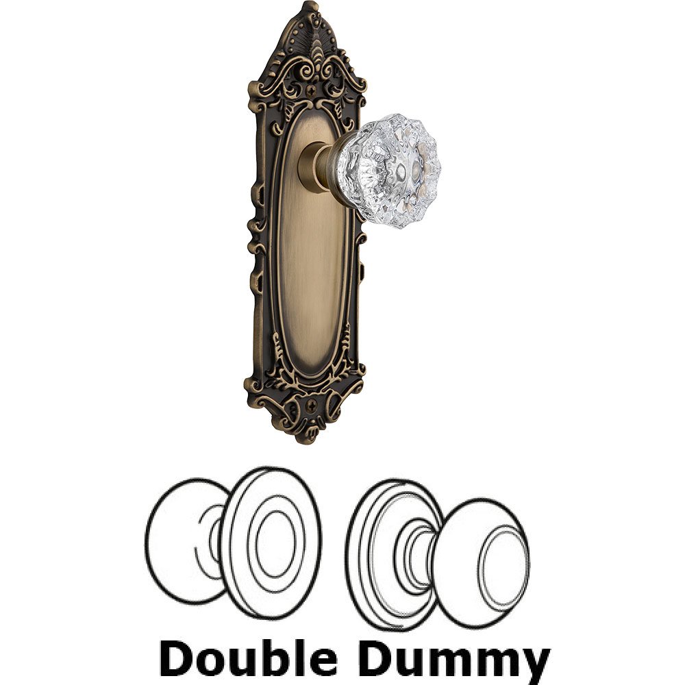 Nostalgic Warehouse Double Dummy Knob - Victorian Plate with Crystal Door Knob in Antique Brass