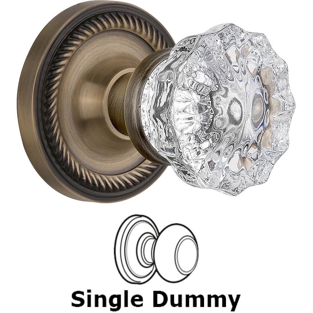 Nostalgic Warehouse Single Dummy Knob - Rope Rose with Crystal Door Knob in Antique Brass