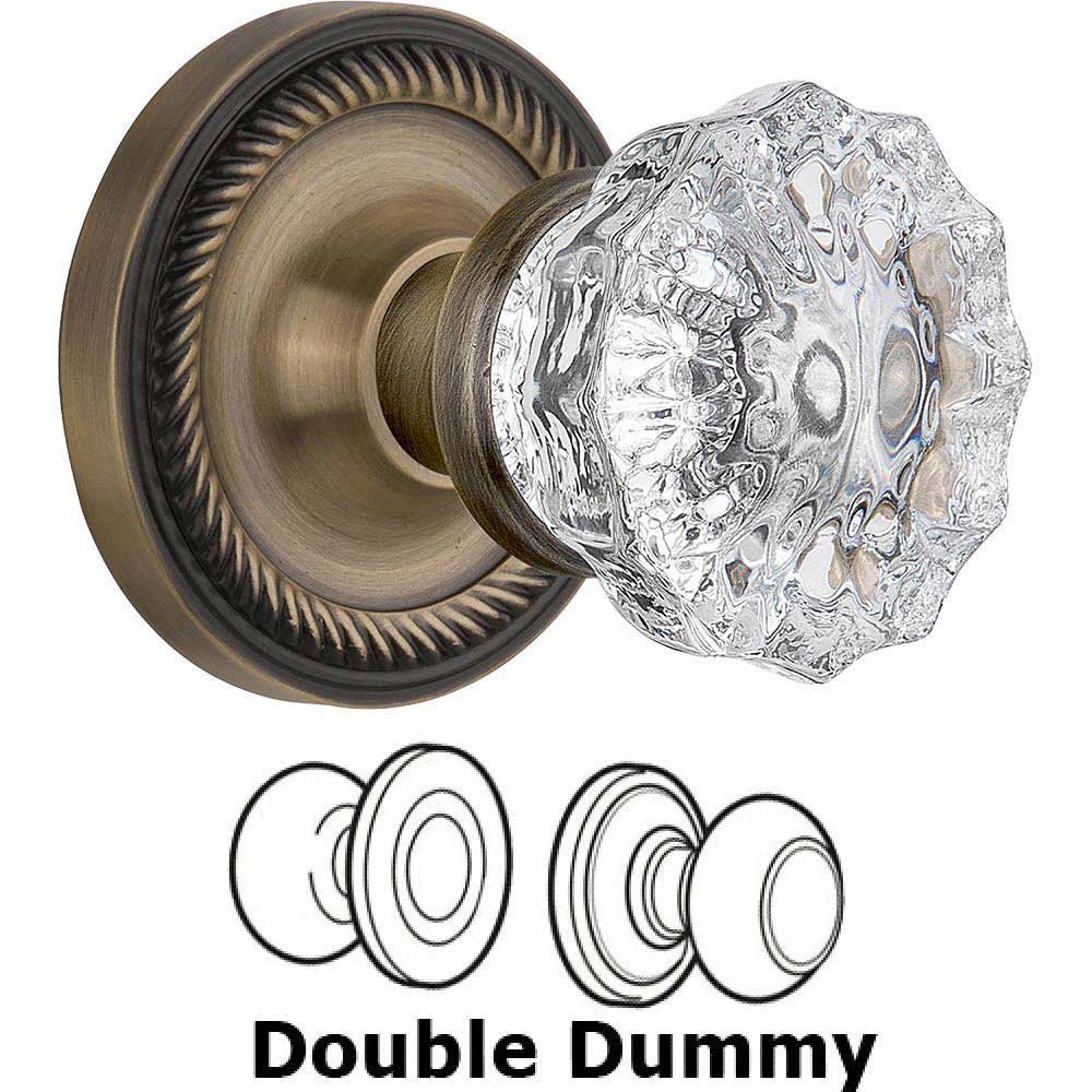 Nostalgic Warehouse Double Dummy Knob - Rope Rose with Crystal Door Knob in Antique Brass