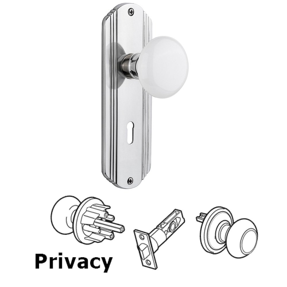 Nostalgic Warehouse Complete Privacy Set With Keyhole - Deco Plate with White Porcelain Knob in Bright Chrome