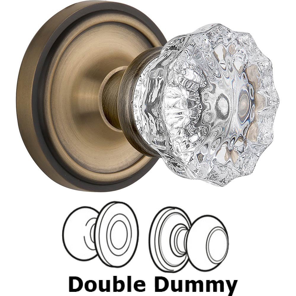 Nostalgic Warehouse Double Dummy Classic Rose with Crystal Door Knob in Antique Brass