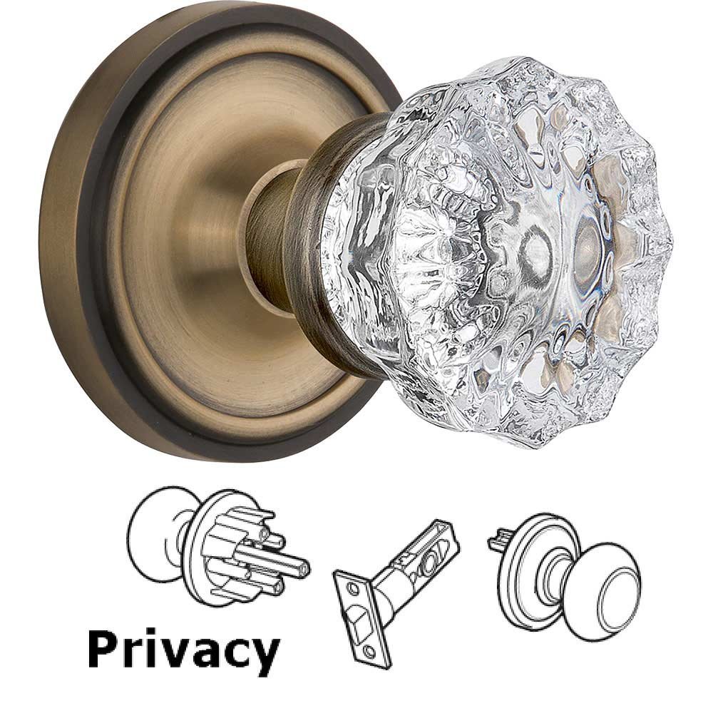 Nostalgic Warehouse Privacy Knob - Classic Rose with Crystal Door Knob in Antique Brass